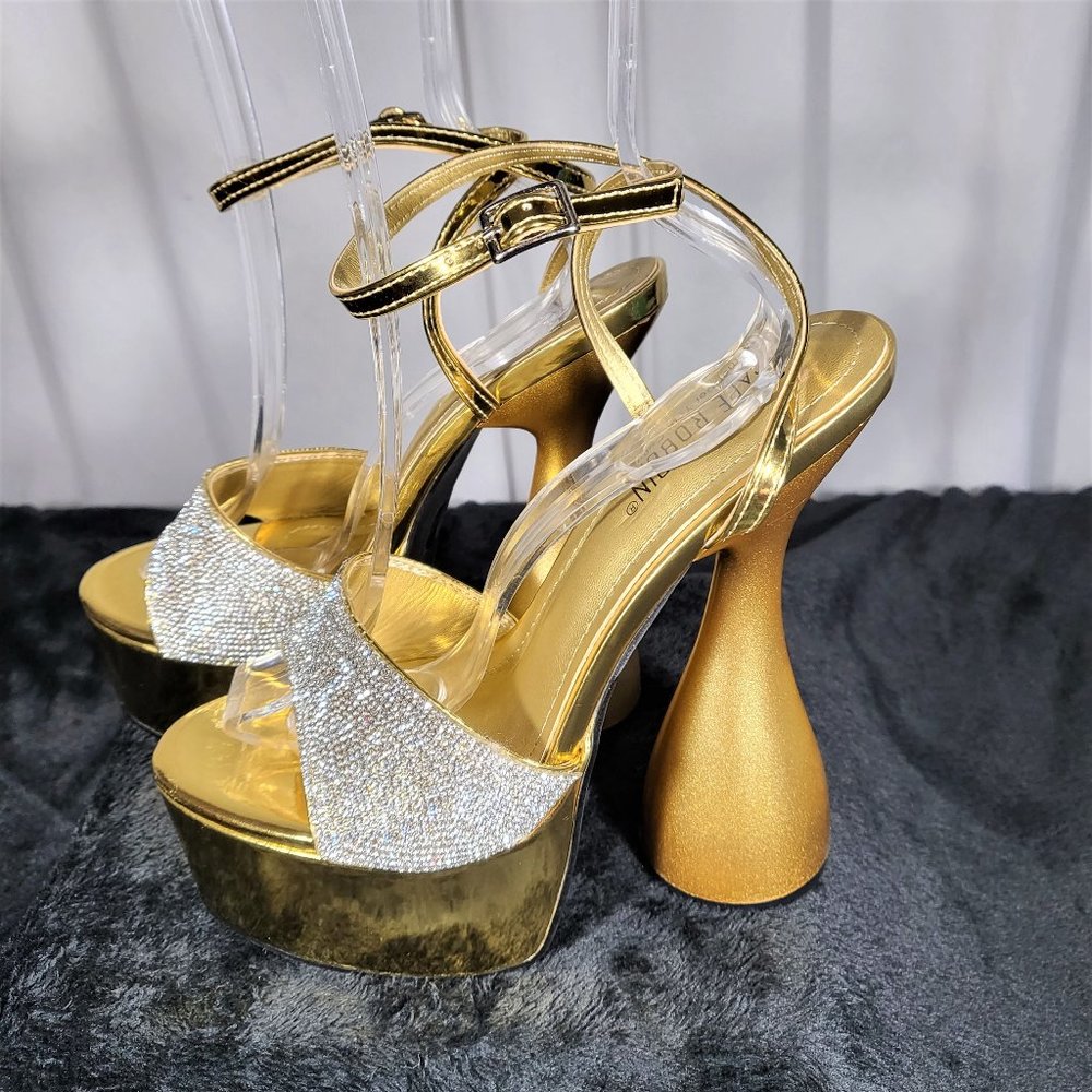 Cape Robbin Gold Platform Heels with Silver Crystal Bow